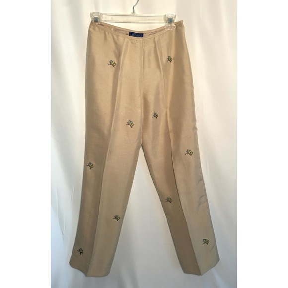 J. McLaughlin Pants - J Mclaughlin Womens Pants Slacks Raw Silk Lined Ivory with Butterflies Sz 4 VTG